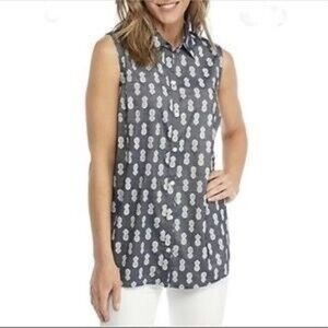 Kim Rogers Pineapple Sleeveless Button Down M